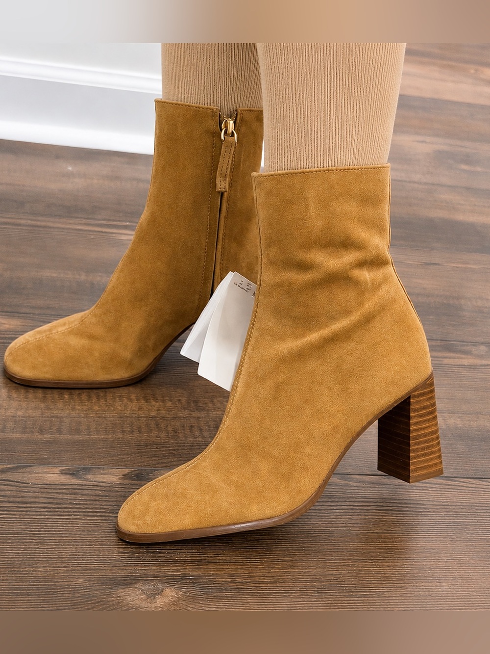 NWT MNG by Mango Tan Suede Leather Ankle Heels Boots size 6.5 (37)